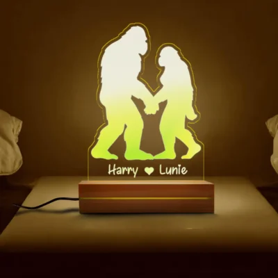 Personalized Bigfoot Couple Aesthetic 3D Lamp Custom Name LED Light Decor