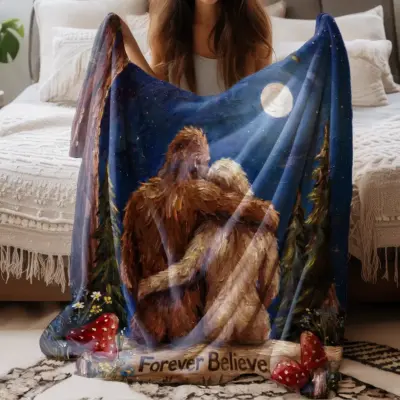 Personalized Bigfoot Couple Blanket Romantic Van Gogh Sasquatch Valentine Cozy