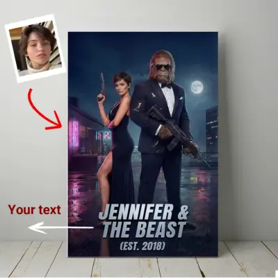 Custom Face Bigfoot Couple Canvas Mr & Mrs Smith Sasquatch Valentine Anniversary Art