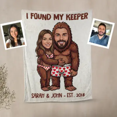 Custom Face Bigfoot Couple Valentine Blanket Funny Personalized Text Photo Sasquatch