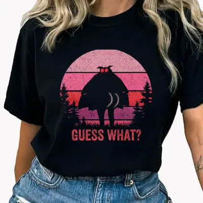 Funny Mothman Butt Shirt Naughty Valentine Gift for Him Retro Sunset Guess What Tee