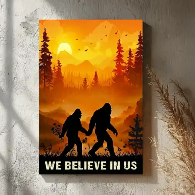 Personalized Bigfoot Couple Canvas Custom Name Camping Sasquatch Valentine Anniversary Gift