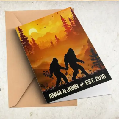 Personalized Bigfoot Couple Card Custom Name Camping Sasquatch Valentine Anniversary