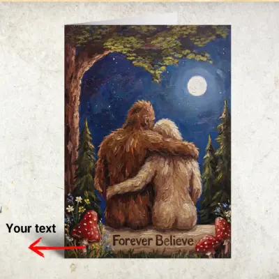 Personalized Bigfoot Couple Valentine Card Romantic Van Gogh Sasquatch Anniversary Greeting Card