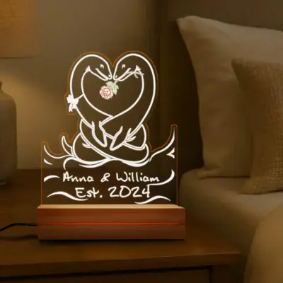 Personalized Nessie Couple Night Light Custom Name Loch Ness Monster LED 3D Lamp Valentine