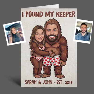Funny Custom Face Bigfoot Couple Card Personalized Sasquatch Valentine Anniversary Gift