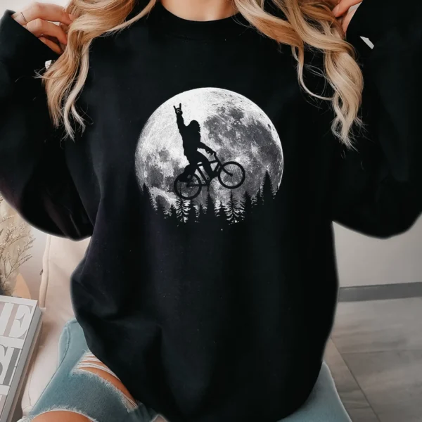 Sasquatch Riding Bike Shirt with Full Moon