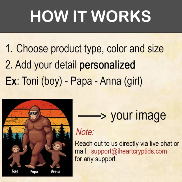Personalized Bigfoot Dad and Kids Shirt Sasquatch Family Father’s Day - Image 6