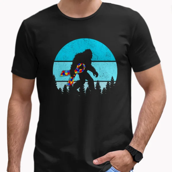 Bigfoot Autism Awareness Shirt Sasquatch Ribbon Puzzle Forest