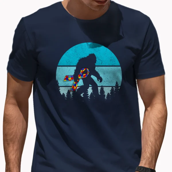 Sasquatch Walking with Autism Awareness Ribbon Shirt