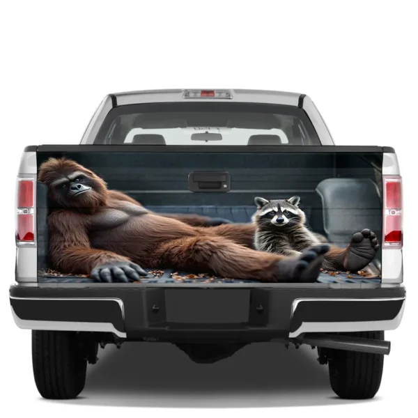 Bigfoot Sasquatch Raccoon Tailgate Wrap Vinyl Decal Custom Truck Decor