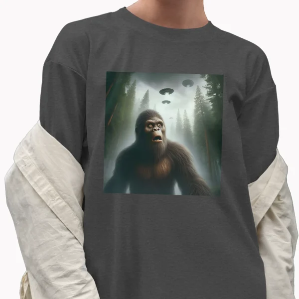 Sasquatch Shocked by UFO Shirt Cryptid Design