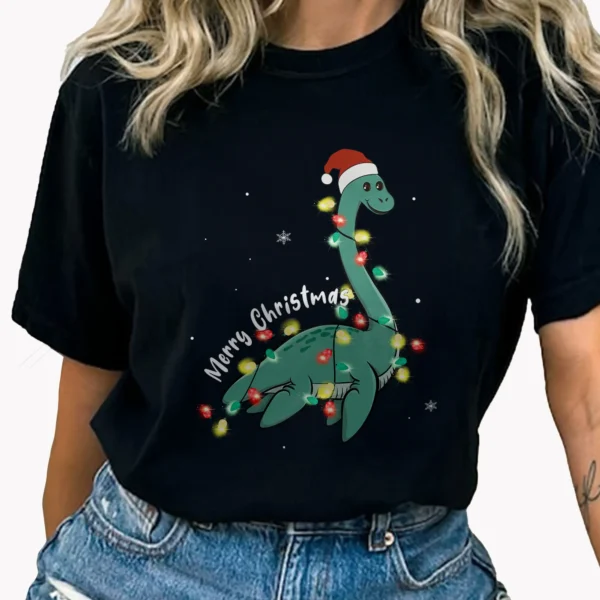 Loch Ness Monster Christmas Lights Shirt with Santa Hat