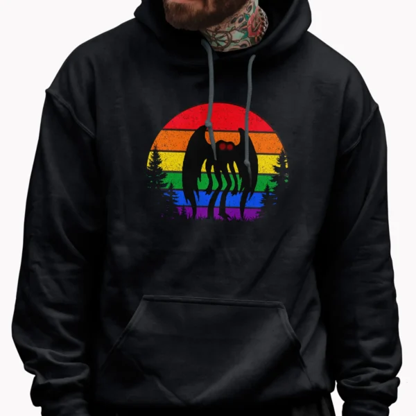Gay Pride Shirt with Mothman and Rainbow Background