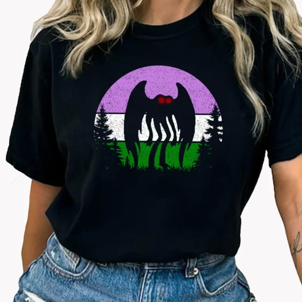 LGBTQ+ Cryptid Shirt with Genderqueer Flag and Mothman