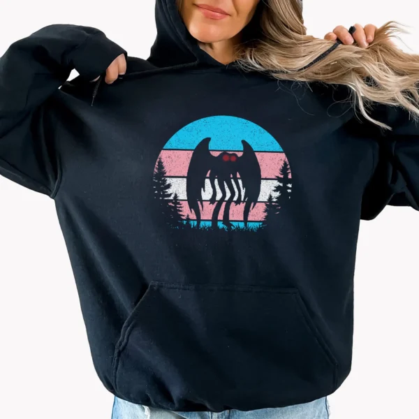Mothman Trans Pride Cryptid Shirt with Flag Sunset