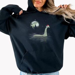 Loch Ness Monster Christmas Shirt with Santa Hat