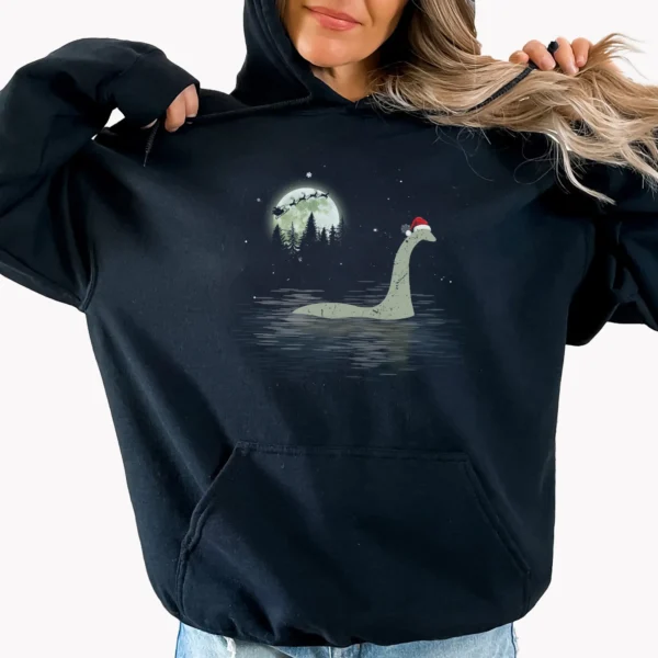 Loch Ness Monster Christmas Shirt with Santa Hat