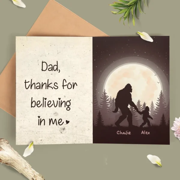 Personalized Bigfoot Dad Father's Day Card Custom Name Sasquatch
