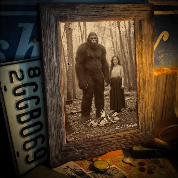 Personalized Bigfoot Vintage Poster Custom Face Photo Sasquatch Art