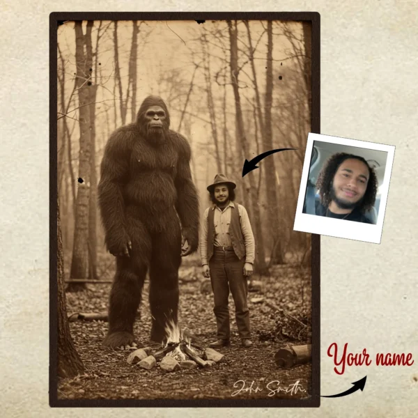Personalized Bigfoot Vintage Poster Custom Face Photo Sasquatch Art