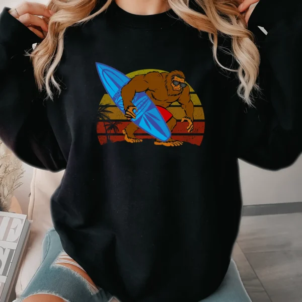 Retro Bigfoot Surfing Shirt Sasquatch With Surfboard Summer