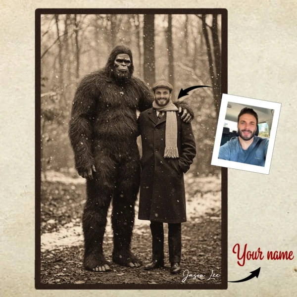 Personalized Bigfoot Christmas Vintage Poster Custom Face Photo Sasquatch Decor