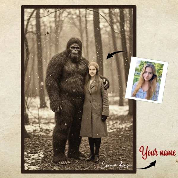 Personalized Bigfoot Christmas Vintage Poster Custom Face Photo Sasquatch Decor