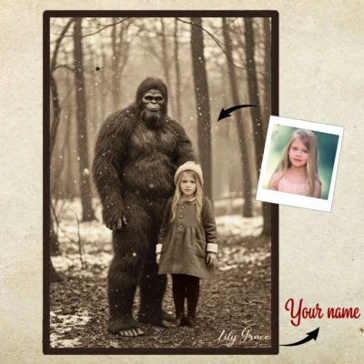 Personalized Bigfoot Christmas Vintage Poster Custom Face Photo Sasquatch Decor