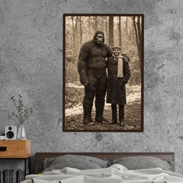 Personalized Bigfoot Christmas Vintage Poster Custom Face Photo Sasquatch Decor