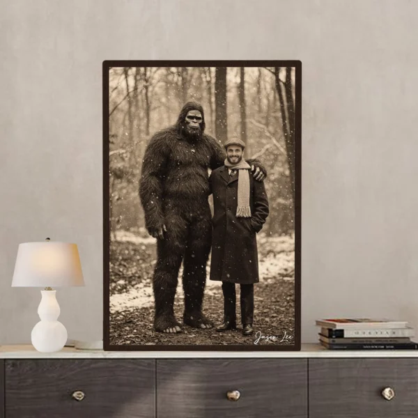 Personalized Bigfoot Christmas Vintage Poster Custom Face Photo Sasquatch Decor