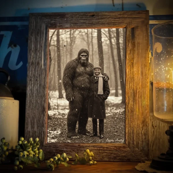 Personalized Bigfoot Christmas Vintage Poster Custom Face Photo Sasquatch Decor - Image 2
