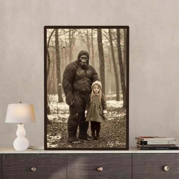 Personalized Bigfoot Christmas Vintage Poster Custom Face Photo Sasquatch Decor