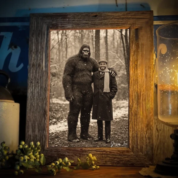 Personalized Bigfoot Christmas Vintage Poster Custom Face Photo Sasquatch Decor