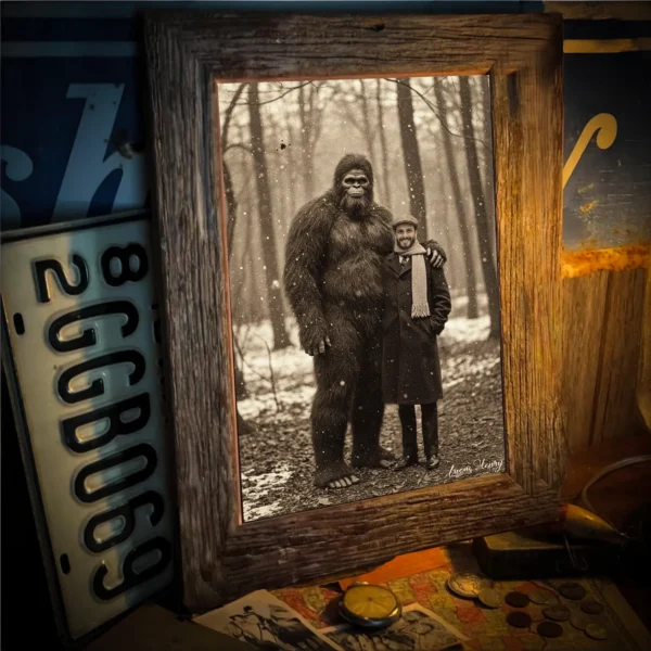 Personalized Bigfoot Christmas Vintage Poster Custom Face Photo Sasquatch Decor
