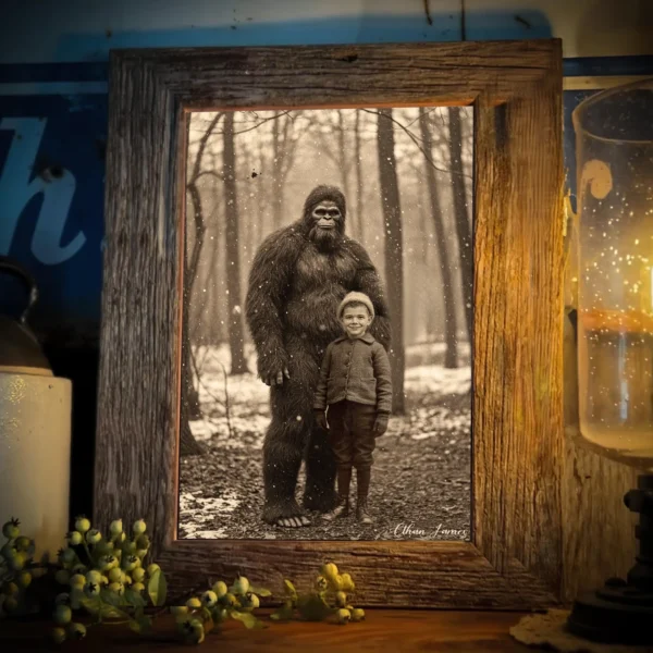 Personalized Bigfoot Christmas Vintage Poster Custom Face Photo Sasquatch Decor
