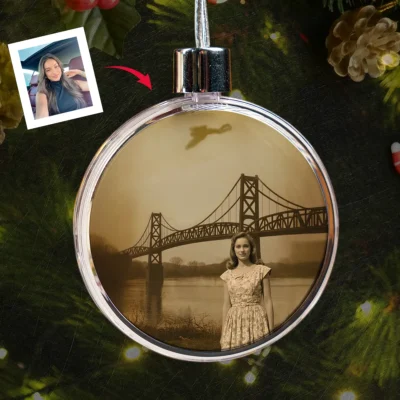 Personalized 1967 Mothman Sighting Ornament Your Face in Lost Photo, Custom Christmas Gift