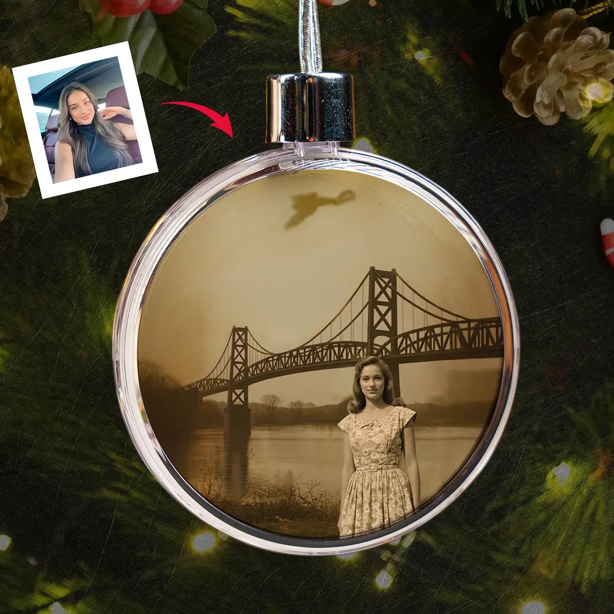 Personalized 1967 Mothman Sighting Ornament | Your Face in Lost Photo, Custom Christmas Gift 5 Personalized 1967 Mothman Sighting Ornament Your Face in Lost Photo, Custom Christmas Gift