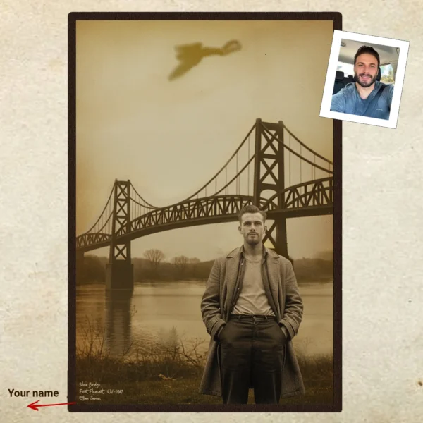 Personalized 1967 Mothman Sighting Poster Your Face in Lost Photo, Custom Ar