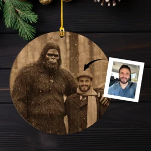 Personalized Bigfoot Christmas Wooden Ornament Custom Face Sasquatch Decor