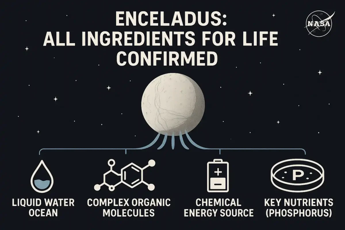The Alien Question: 7 Pieces of Scientific Evidence That Point to Extraterrestrial Life by 2025 8 Enceladus ingredients for life infographic
