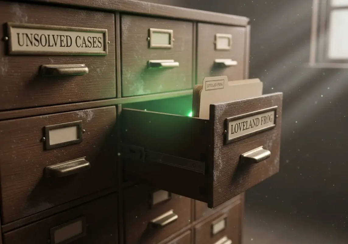 The Loveland Frog: 4 Police Sightings, 2 Theories, and 1 Unsolved Ohio Mystery 14 Loveland Frog unsolved case file cabinet
