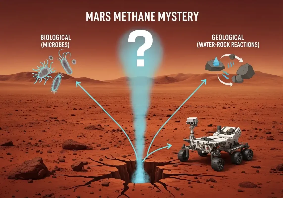 The Alien Question: 7 Pieces of Scientific Evidence That Point to Extraterrestrial Life by 2025 6 Mars methane mystery infographic