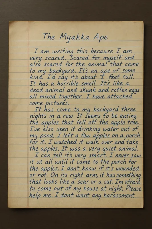 The 2 Myakka Skunk Ape Photos: A 7-Point Forensic Analysis of the Evidence 3 Myakka Skunk Ape anonymous letter