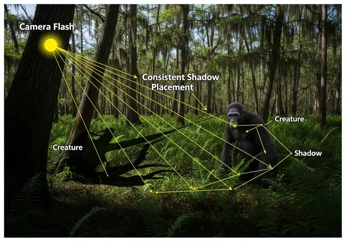 The 2 Myakka Skunk Ape Photos: A 7-Point Forensic Analysis of the Evidence 5 Myakka photo lighting and shadow analysis