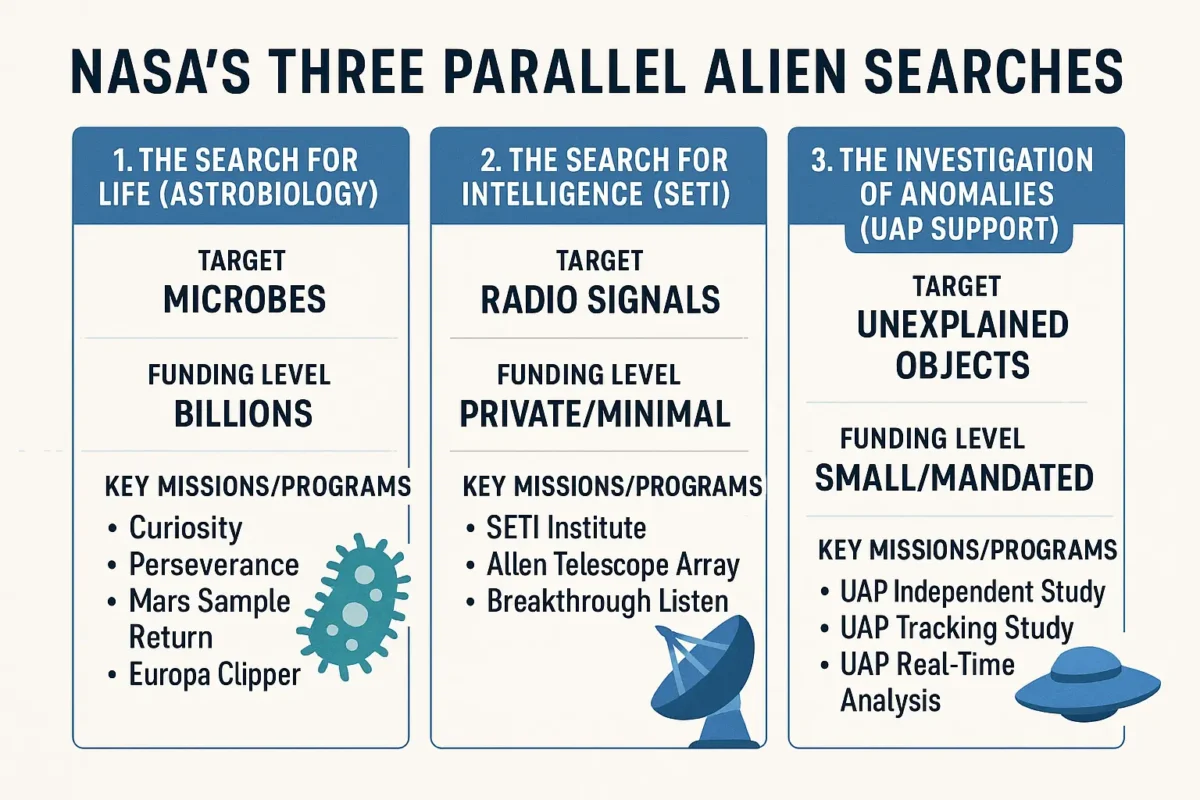 Why Is NASA Investing Billions in an Alien Search They Claim Is Fruitless? A 2025 Deep Dive 11 NASA three alien searches infographic