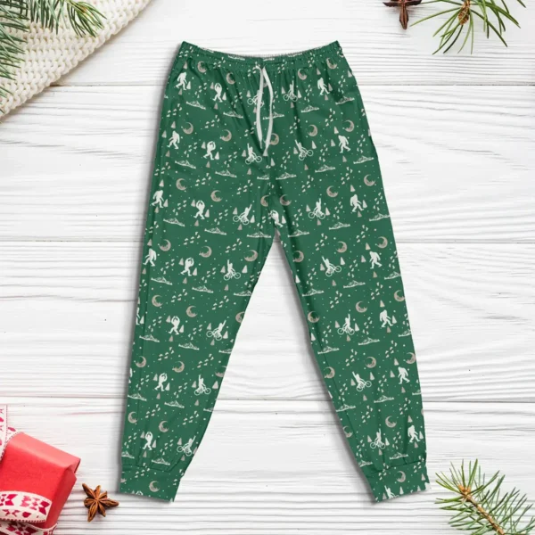 Biking Bigfoot Pajama Joggers Christmas Sasquatch Lounge Pants