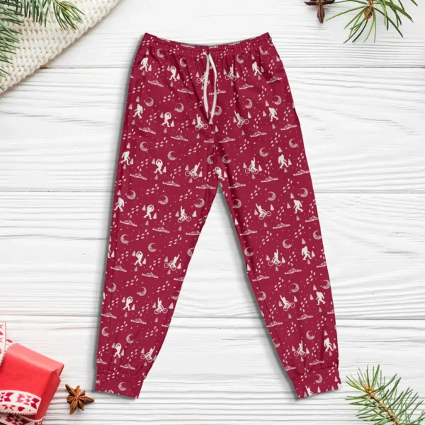 Biking Bigfoot Pajama Joggers Christmas Sasquatch Lounge Pants
