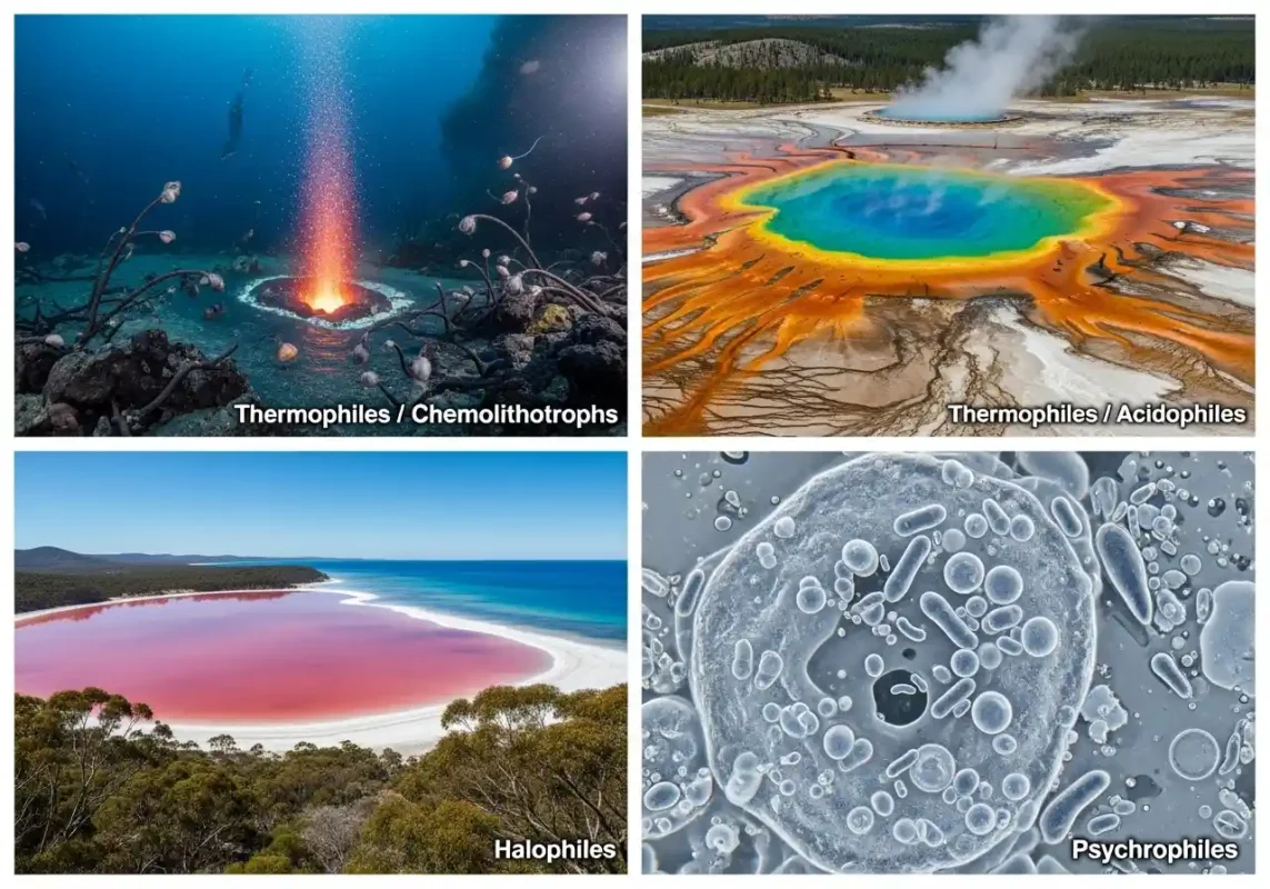 The Alien Question: 7 Pieces of Scientific Evidence That Point to Extraterrestrial Life by 2025 5 extremophile habitats photo collage
