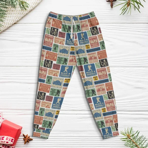 Funny Bigfoot Signs Pajama Joggers Retro Sasquatch Lounge Pants